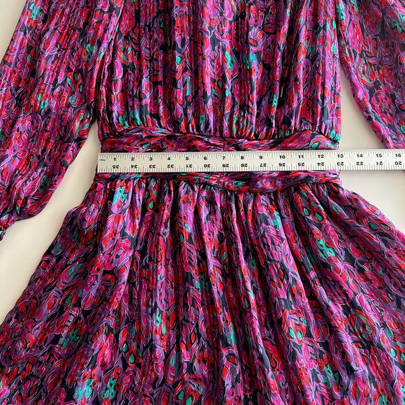 Ramy Brook Gessy 100% Silk Lace Up Neck Shadow Stripe Pink Multi Mini Dress XS - Picture 9 of 12